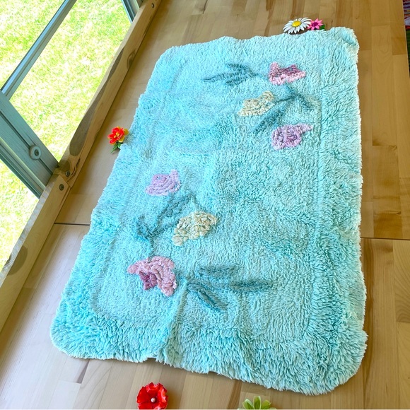 Vintage Bath Rare Vintage 97s Looped Towel Bath Mat Aqua With